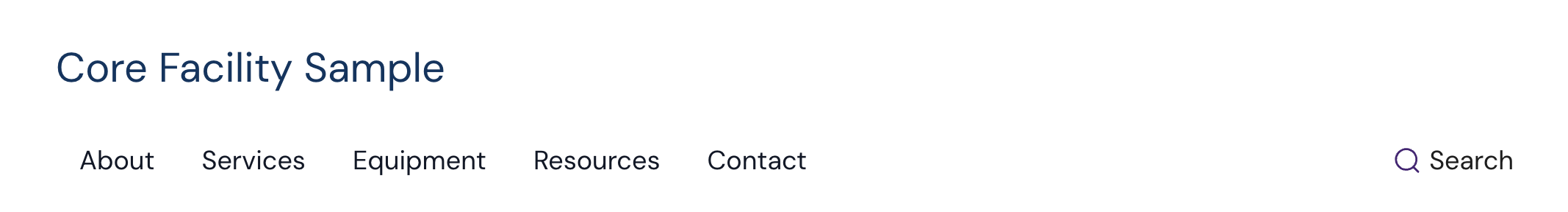 Core Facility navigation: About, Services, Equipment, Resources, Contact