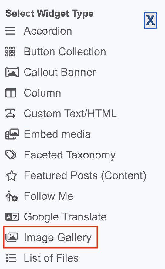 Select &quot;Image Gallery&quot;
