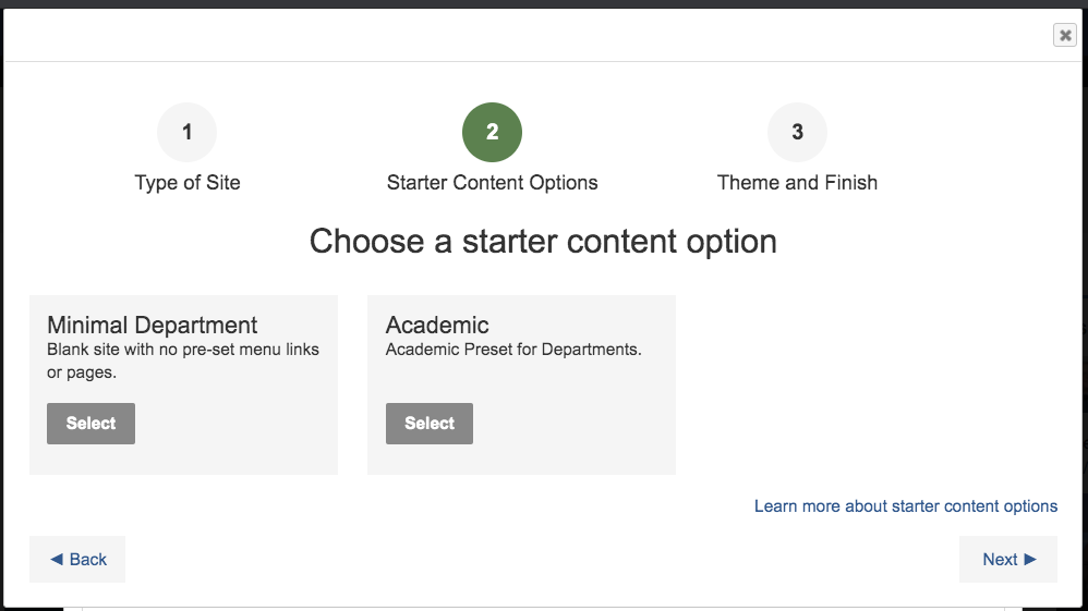 Academic Site - content options