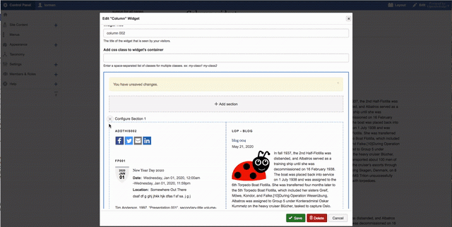 column widget change column config