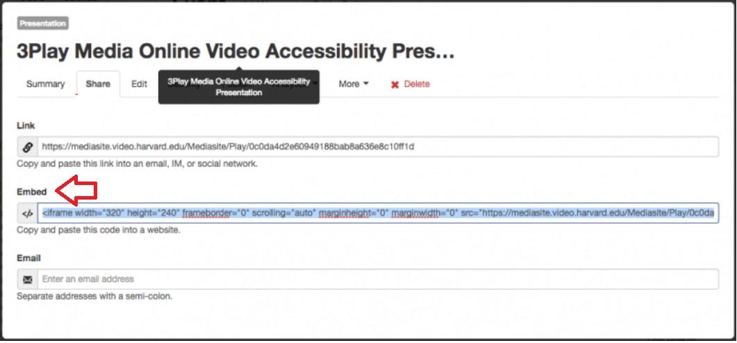 Copy Embed Code of Mediasite