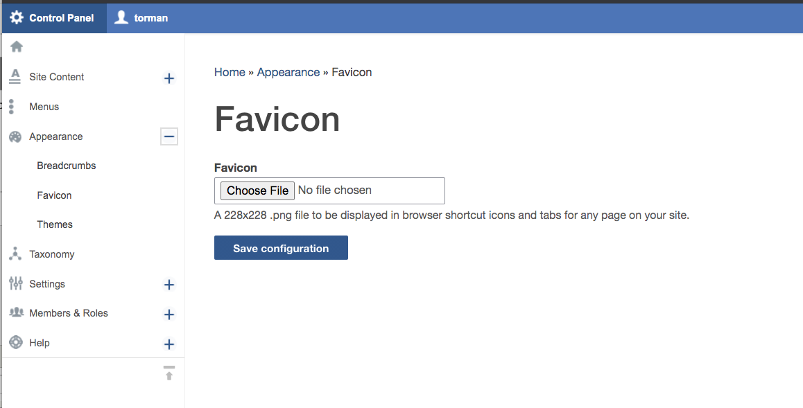 control panel favicon page