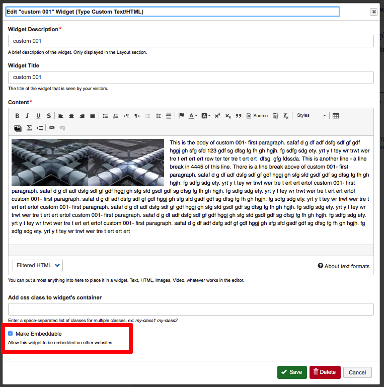 custom text html widget make embeddable