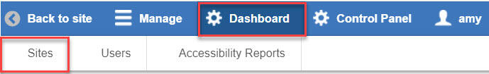 Screenshot of Dashboard Sites