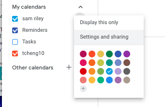 Google Calendar - settings and sharing