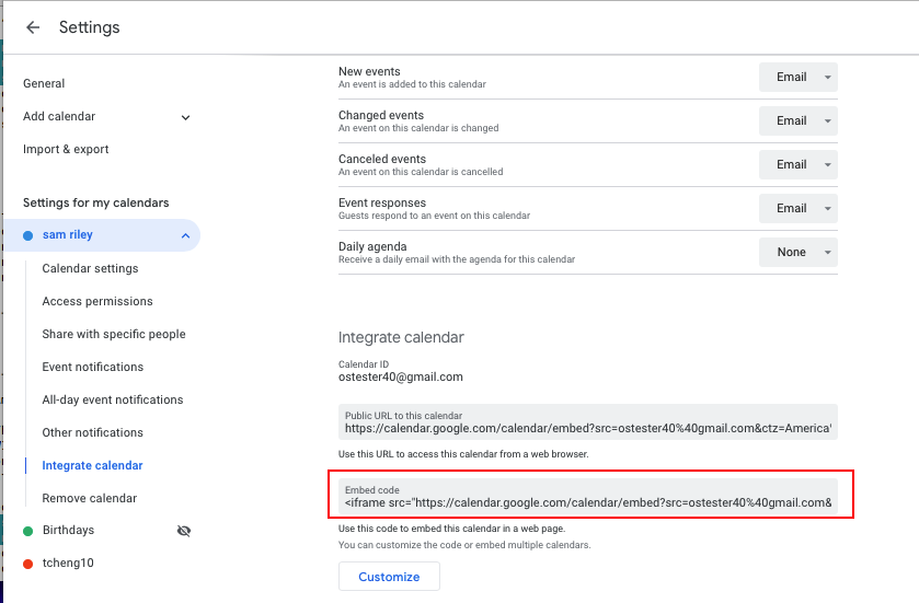 Google Calendar - embed code