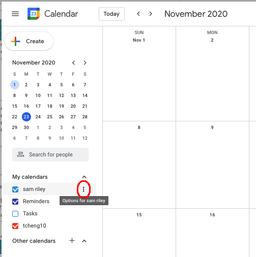 Google Calendar home page