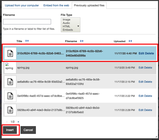 google map previously uploaded files tab