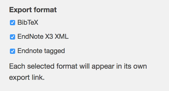 Publicatiion Settings - Export formats