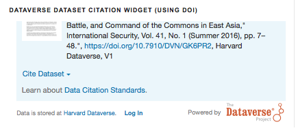sample of dataverse dataset citation widget