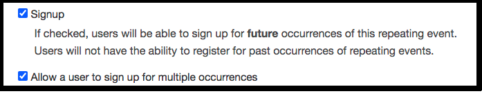 signup and allow multiple occurrences