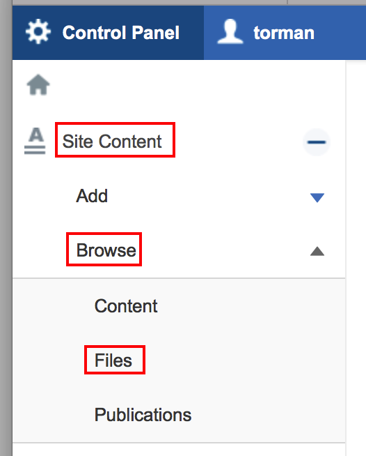 Site content -> Browse -> Files