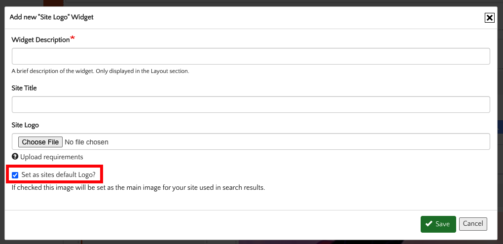 Site logo widget form - Set as site's default widget