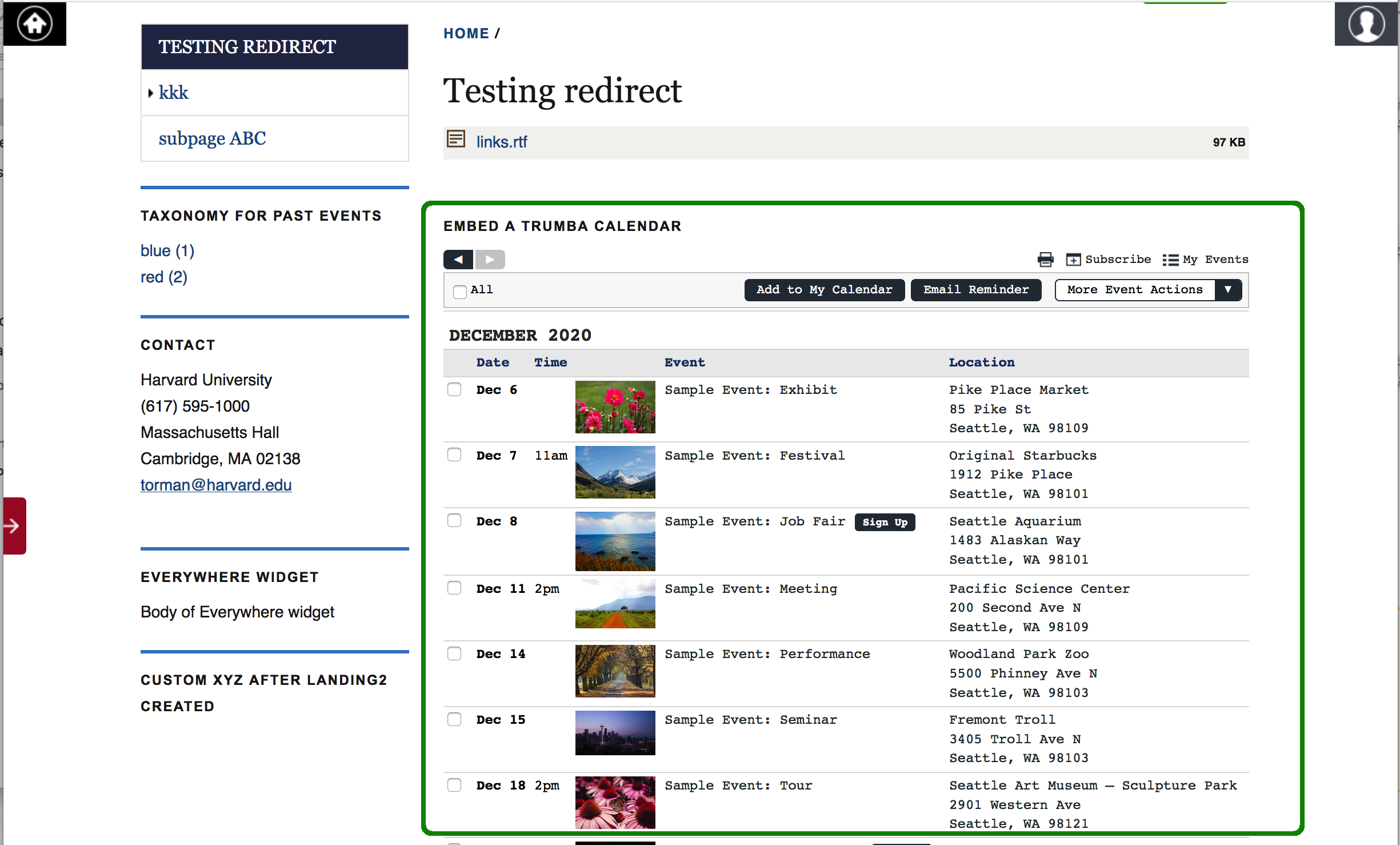 trumba calendar in OpenScholar page