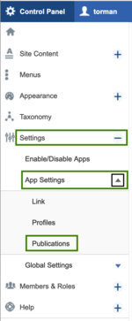 Screenshot of Publication App Settings
