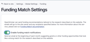 Funding Match settings form with notifications enabled